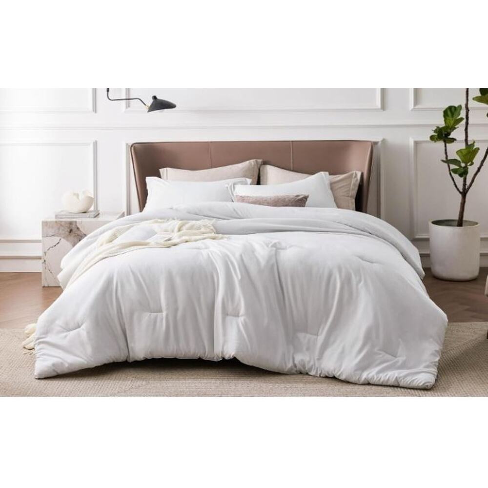 BEDSURE Get Cozy Calif King Comforter Set + 2 Pillow Shams White--Sz 96" X 104"